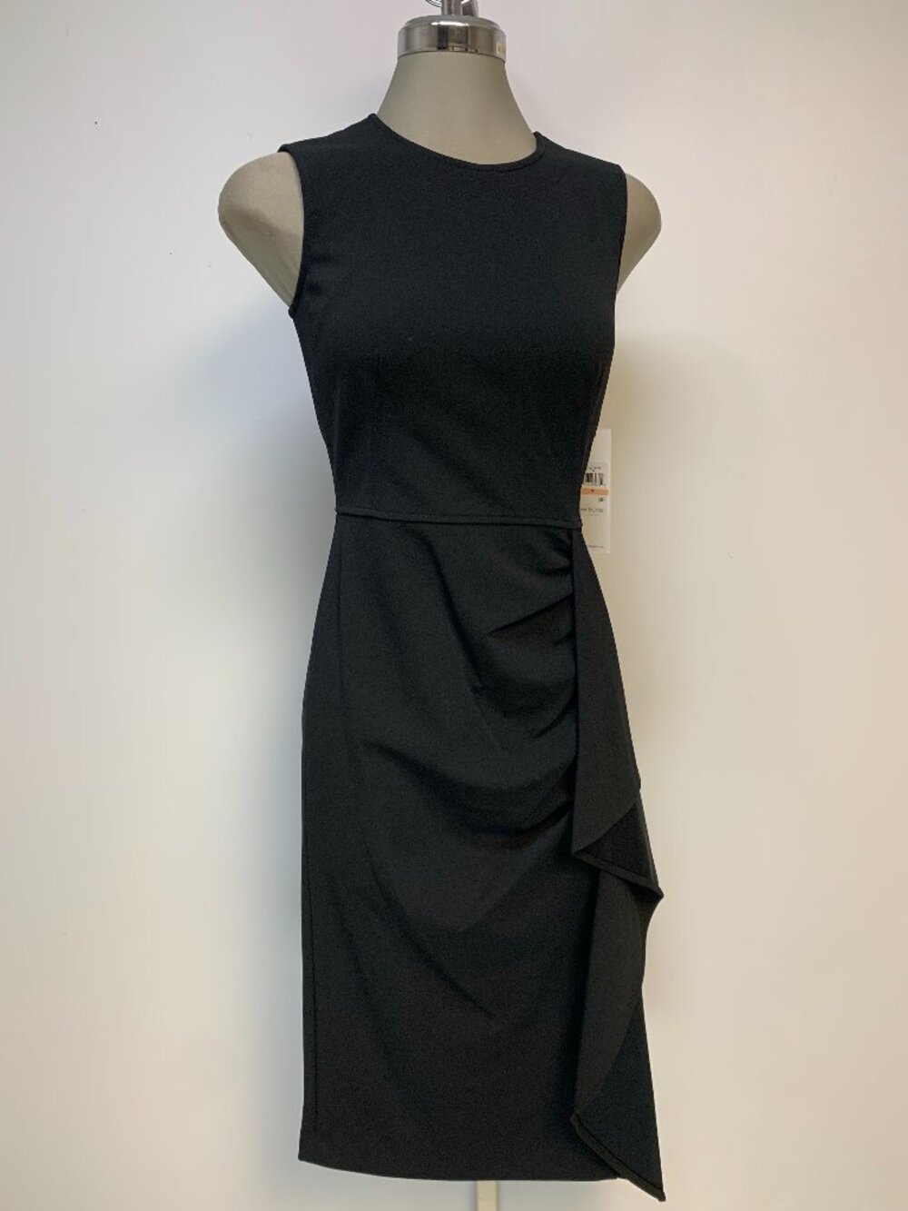 NWT CALVIN KLEIN BLACK MIDI DRESS RUFFLED FRONT